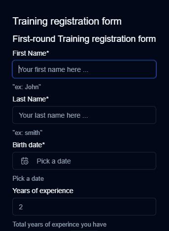 Event registration form